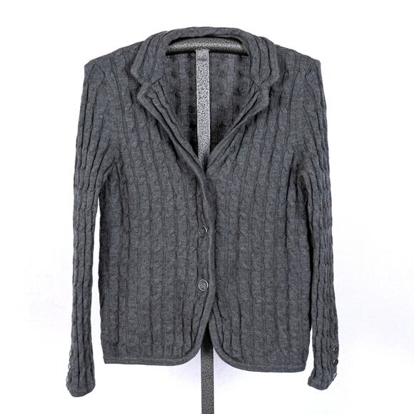 Talbots Pure Merino Wool Classic Cable Knit Cardigan Sweater Gray XL Cozy Cabin - Picture 1 of 7
